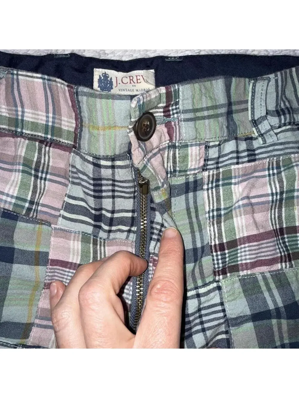 J. Crew Mens vintage madras chino shorts sz 33 plaid patchwork  preppy  resort